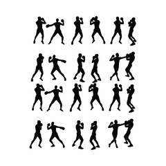 Silhouettes of Boxers in Various Fighting and Training Poses