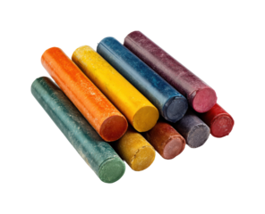 Artistic crayons display workspace creative environment view isolated on transparent background, png