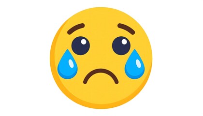 Crying emoji face with tears, expressing sadness, sorrow, and unhappiness. Yellow emoticon symbol for digital communication and emotions.
