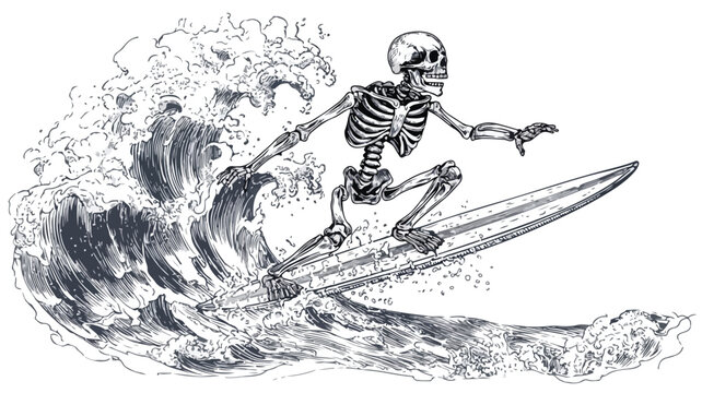 Skeleton Surfing Vector T-shirt Design for Adventure Enthusiasts