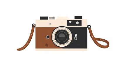 Retro Photography Camera with Leather Strap. Vintage Photo Camera Flat Vector Illustration.