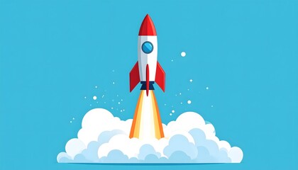 Rocket launch flat design illustration. Startup, innovation, and business growth concept.