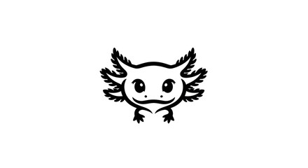Cute axolotl head simple black line art illustration.