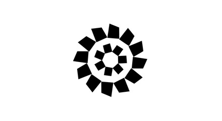Abstract black geometric spiral shape on a white background.