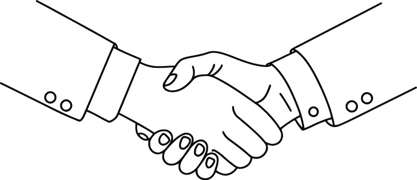 Two hands shaking in a line drawing with suits on the arms