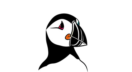 Stylized artistic illustration of an Atlantic puffin head.