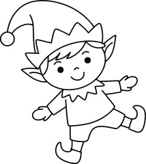 Obraz premium Cartoon elf illustration in black and white line drawing