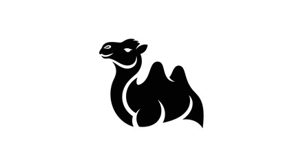 Stylized black Bactrian camel silhouette icon design.