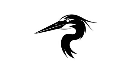 Stylized black heron head silhouette vector logo icon.