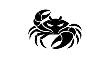 Stylized black crab silhouette icon with aggressive eyes.