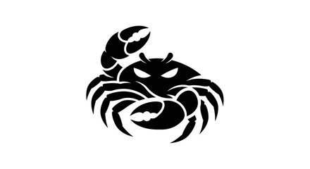 Aggressive black crab silhouette with angry eyes vector logo.