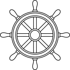 Obraz premium Outline drawing of a ship wheel with eight handles design