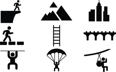 Obraz premium Various black icons representing challenges and achievements