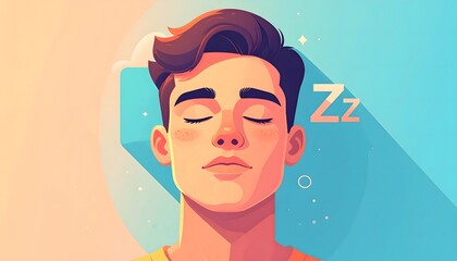 Peaceful Sleep Illustration of Young Man with Zz Symbol, Flat Design