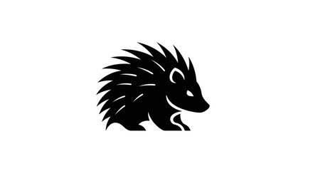 Stylized Black Hedgehog Silhouette on White Background.