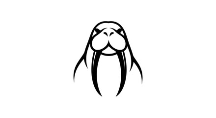Stylized Walrus Head with Tusks in Black and White Minimalist Design.