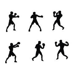 Silhouettes of Boxers in Various Fighting and Training Poses