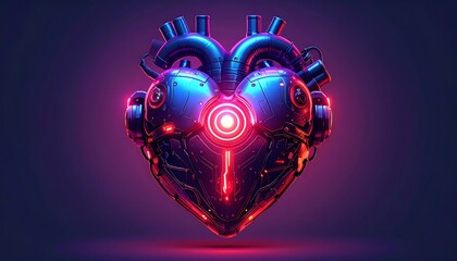 Futuristic Mechanical Heart with Vibrant Neon Glow