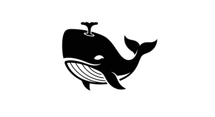 Stylized Black Whale Silhouette with Water Spout.