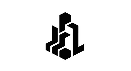 Abstract geometric black and white logo design with interconnected shapes.