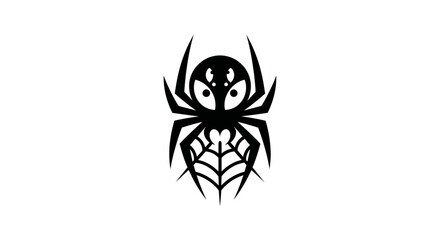Black Spider with Web Minimalist Vector Illustration.