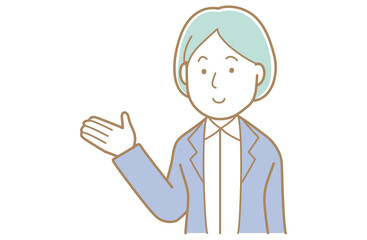 手を差し出す青い髪でスーツの女性のイラスト