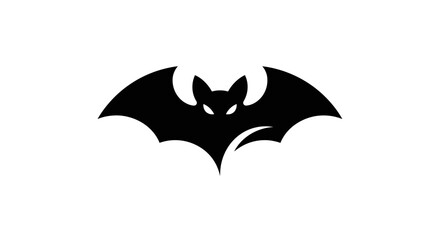 Black Bat Silhouette with Glowing Eyes on White Background.