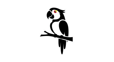 Stylized Black and White Parrot Perched on a Branch.