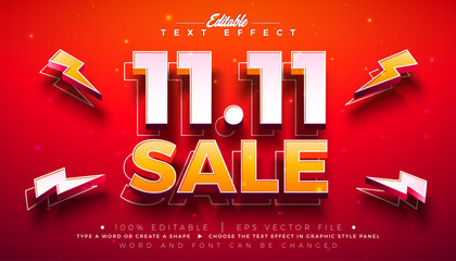 11.11 Sale Editable Text Effect Design Vector Graphic Style Effect with Shadow and Yellow 3D Typography Lettering on Red Background. Mid Mont Premium Scalable Shopping Day Illustration Template