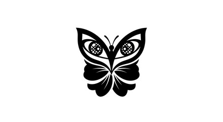 Black Butterfly with Eye-Shaped Wings Logo Design.