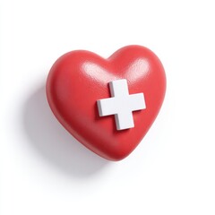 Fototapeta premium A glossy red heart shape with a white plus sign