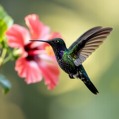 Fototapeta premium Vibrant Hummingbird Hovering Near Flower
