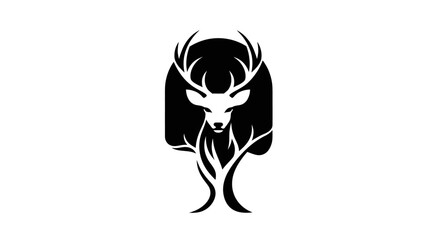 Majestic Deer Head with Antlers and Tree Roots Logo Design.