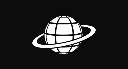 Fototapeta premium White Globe with Orbit Ring on Black Background.