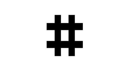 Black hashtag symbol on a white background representing social media and digital communication.