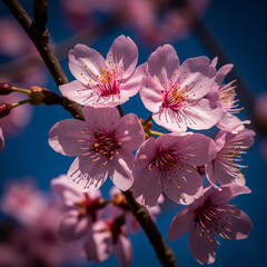  Close-Up View of Pink Cherry Blossom Flowers in Spring 