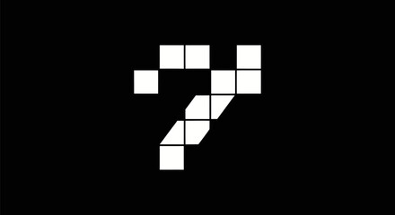 Digital number seven formed by white pixel blocks on a black background.