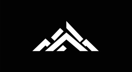 Abstract geometric mountain peak logo design in white on a black background.