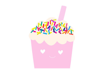 Sweet cute ice cream cup design isolated vector-illustration. Drink concept background