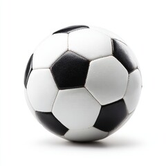 Classic black and white soccer ball, slightly textured, isolated on white background, casting a subtle shadow