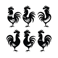 Silhouettes of Roosters in Various Standing Poses