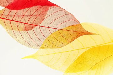 Autumn background of yellow and red transparent leaves.