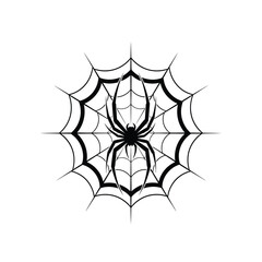 Black Silhouette of a Spider on a Spiderweb Against a White Background Keywords: spider, spiderweb, web, insect, arachnid, creepy, scary, Halloween, nature, wildlife, danger