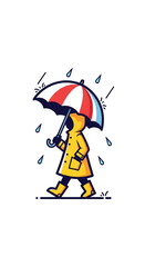 Fototapeta premium Child in Yellow Raincoat Walking with Umbrella in Rain.