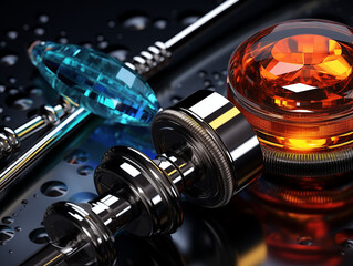 Closeup Medicines Syringe and Stethoscope on Black