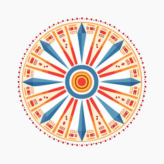 Circular Geometric Pattern With Red Orange Blue And Cream Colors