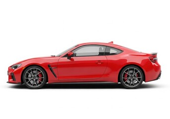 Obraz premium Photo of red modern sportscar coupe isolated on white background, showcasing its sleek design, aerodynamic body, and performance wheels