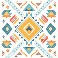 Geometric Tribal Pattern With Colorful Shapes On White Background