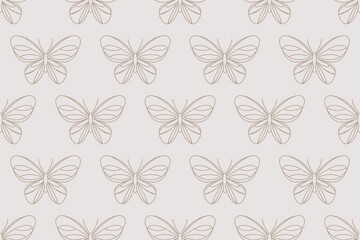 Fototapeta premium Repeated butterfly outlines arranged in a seamless pattern on a light neutral background that is simple