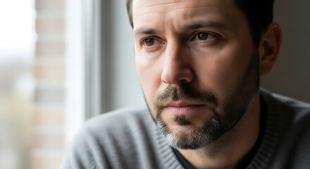 Obraz premium Man Contemplating, Deep Thought, Serious Reflection, Focused Gaze, Introspective Moment.